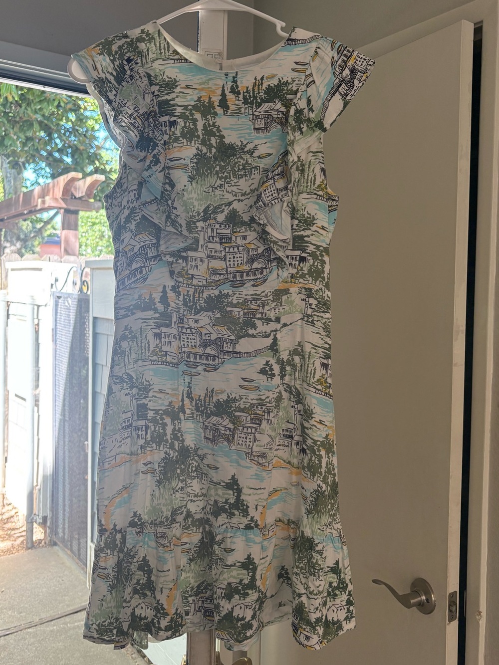 Sugarlips Scenic Print Ruffle Midi Dress - White, Green, Blue